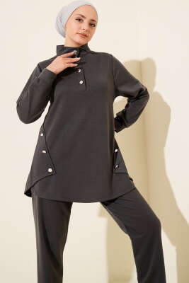 Metal Düğmeli İki İplik İkili Takım Füme - İkili Takım