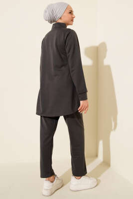 Metal Düğmeli İki İplik İkili Takım Füme - İkili Takım