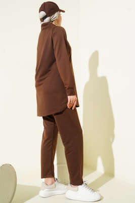 Metal Düğmeli İki İplik İkili Takım Kahve - İkili Takım