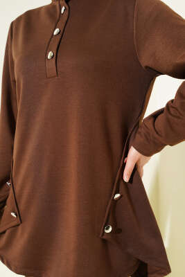 Metal Düğmeli İki İplik İkili Takım Kahve - İkili Takım