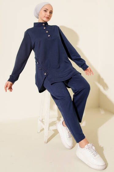 Metal Düğmeli İki İplik İkili Takım Lacivert - İkili Takım