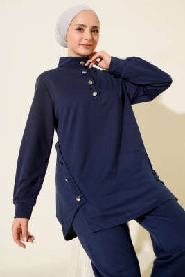 Metal Düğmeli İki İplik İkili Takım Lacivert - İkili Takım