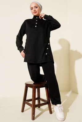 Metal Düğmeli İki İplik İkili Takım Siyah - NESSİA