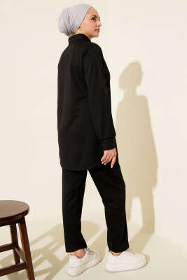 Metal Düğmeli İki İplik İkili Takım Siyah - İkili Takım