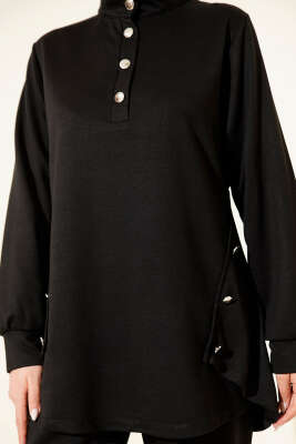 Metal Düğmeli İki İplik İkili Takım Siyah - İkili Takım