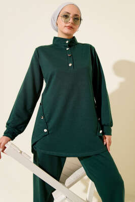 Metal Düğmeli İki İplik İkili Takım Zümrüt - İkili Takım