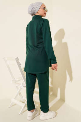 Metal Düğmeli İki İplik İkili Takım Zümrüt - İkili Takım