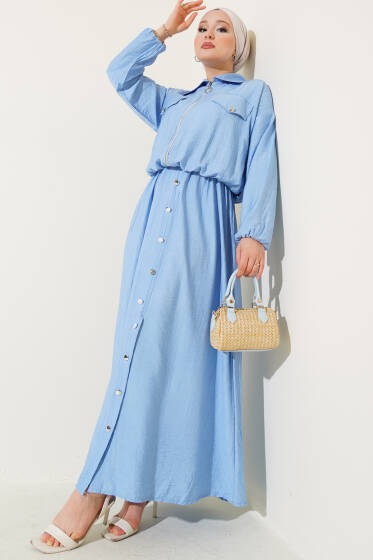 Metal Düğmeli Jile Takım Bebe Mavi - İkili Takım