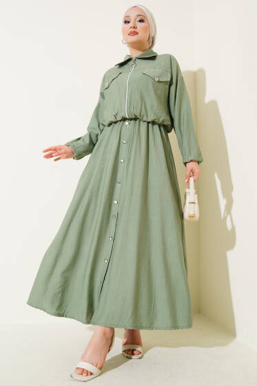 Metal Düğmeli Jile Takım Çağla Yeşili - İkili Takım