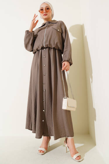 Metal Düğmeli Jile Takım Vizon - İkili Takım