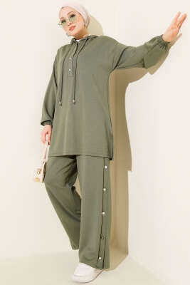 Metal Düğmeli Kapüşonlu Loyşa İkili Takım Çağla Yeşili 