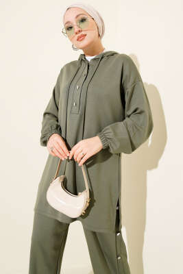 Metal Düğmeli Kapüşonlu Loyşa İkili Takım Çağla Yeşili - İkili Takım