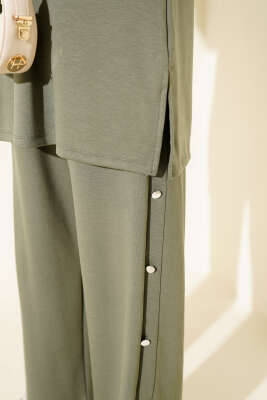 Metal Düğmeli Kapüşonlu Loyşa İkili Takım Çağla Yeşili - İkili Takım