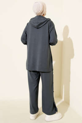 Metal Düğmeli Kapüşonlu Loyşa İkili Takım Füme - İkili Takım