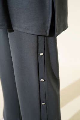 Metal Düğmeli Kapüşonlu Loyşa İkili Takım Füme - İkili Takım