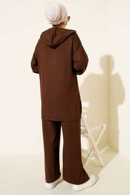 Metal Düğmeli Kapüşonlu Loyşa İkili Takım Kahve - İkili Takım