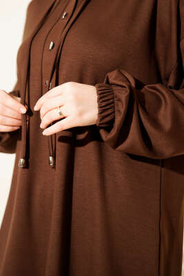 Metal Düğmeli Kapüşonlu Loyşa İkili Takım Kahve - İkili Takım