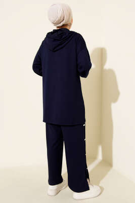 Metal Düğmeli Kapüşonlu Loyşa İkili Takım Lacivert - İkili Takım