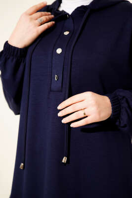 Metal Düğmeli Kapüşonlu Loyşa İkili Takım Lacivert - İkili Takım