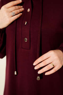 Metal Düğmeli Kapüşonlu Loyşa İkili Takım Mürdüm - İkili Takım