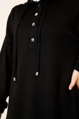 Metal Düğmeli Kapüşonlu Loyşa İkili Takım Siyah - İkili Takım