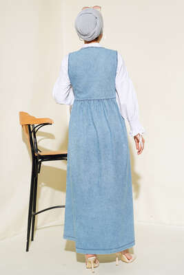 Metal Düğmeli Kot Jile Mavi - Tesettür Elbise