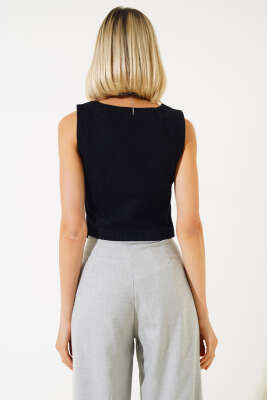 Metal Düğmeli Kot Yelek Siyah - Kadın Giyim Modelleri