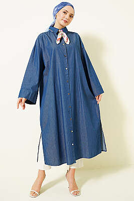 Metal Düğmeli Salaş Uzun Kot Tunik Kot - BERAT TEKSTİL