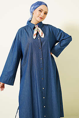 Metal Düğmeli Salaş Uzun Kot Tunik Kot - Tunik