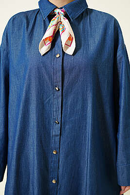 Metal Düğmeli Salaş Uzun Kot Tunik Kot - Tunik