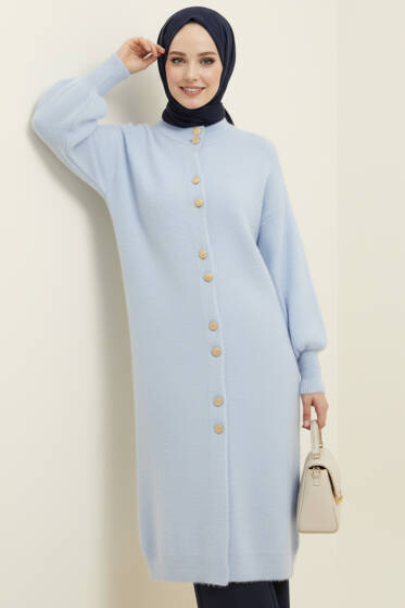 Metal Düğmeli Uzun Sakallı Hırka Bebe Mavi - Triko Hırka