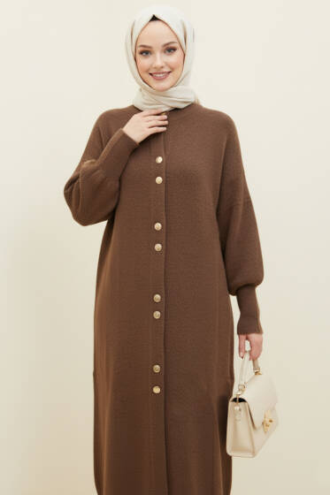 Metal Düğmeli Uzun Sakallı Hırka Kahve - Hırka