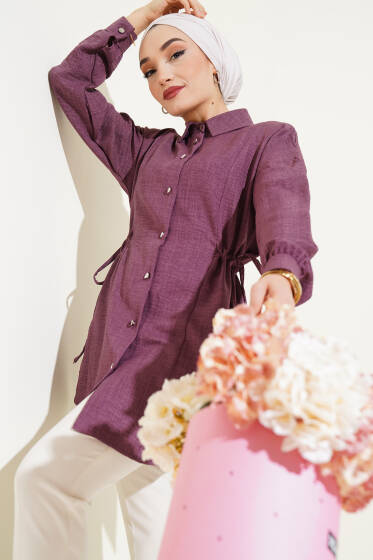 Metal Düğmeli Yanı Bağlamalı Gömlek Magenta - Gömlek