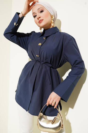 Metal Fiyonk Düğmeli Gömlek Lacivert - Gömlek