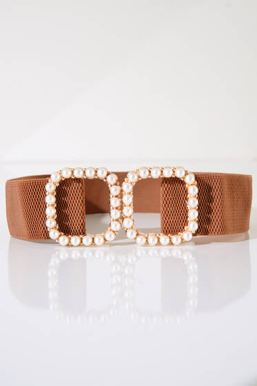 Metal İncili Lastik Kemer Kahve - Deri Kemer