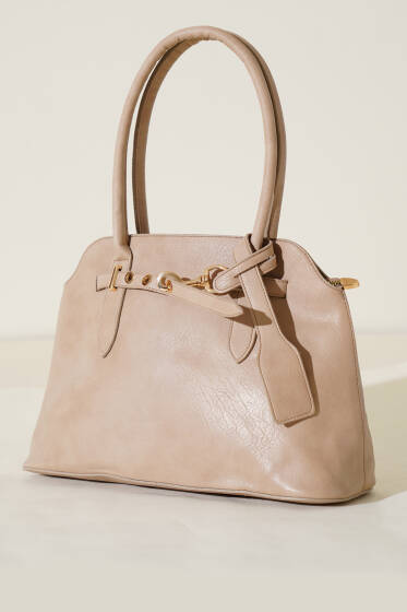 Metal Kancalı Çanta Bej - Kol Çantası