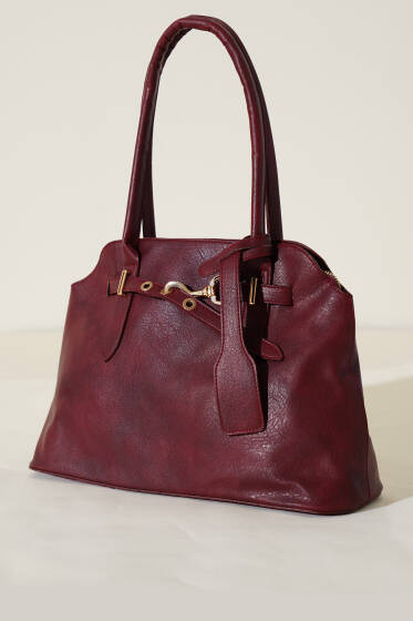 Metal Kancalı Çanta Bordo - Kol Çantası