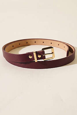 Metal Kare Tokalı İnce Kemer Bordo 