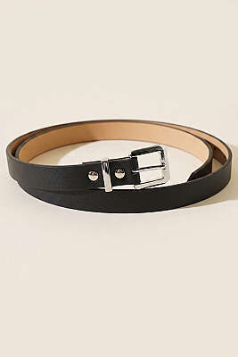 Metal Kare Tokalı İnce Kemer Siyah Gümüş 