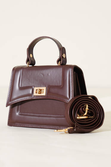 Metal Kilit Detaylı Çanta Acı Kahve - Kol Çantası