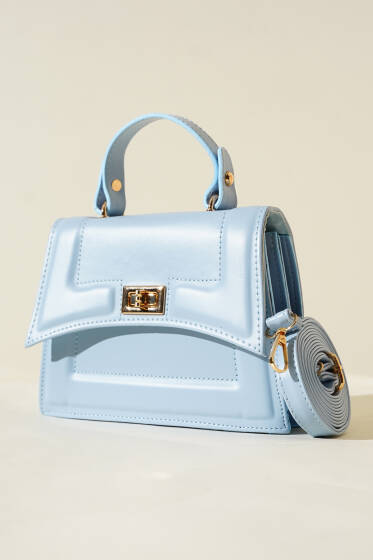 Metal Kilit Detaylı Çanta Bebe Mavi - Kol Çantası