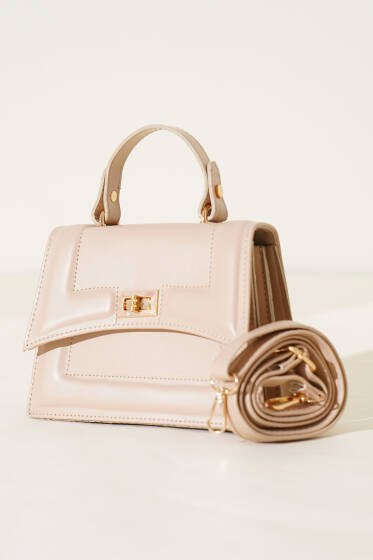 Metal Kilit Detaylı Çanta Bej - Kol Çantası