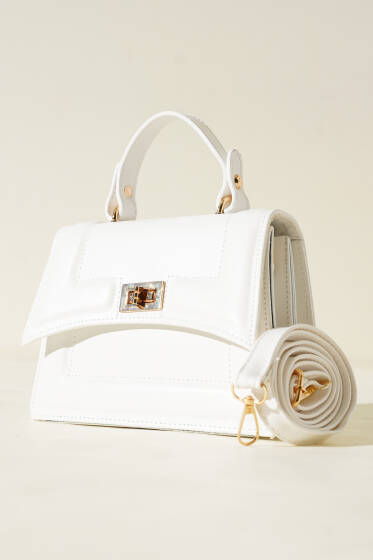 Metal Kilit Detaylı Çanta Beyaz - Kol Çantası