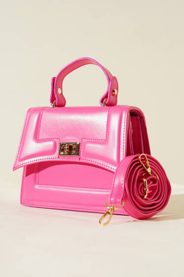 Metal Kilit Detaylı Çanta Fuşya - Kol Çantası