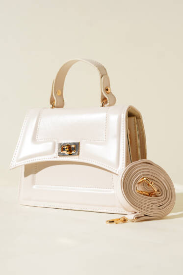 Metal Kilit Detaylı Çanta Krem - Kol Çantası