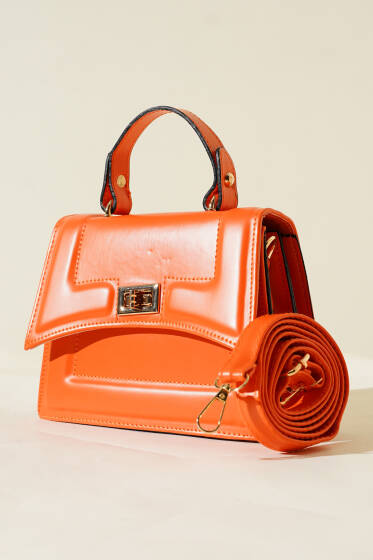 Metal Kilit Detaylı Çanta Oranj - Kol Çantası