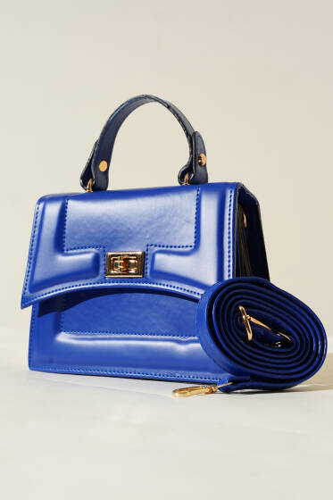 Metal Kilit Detaylı Çanta Saks - Kol Çantası