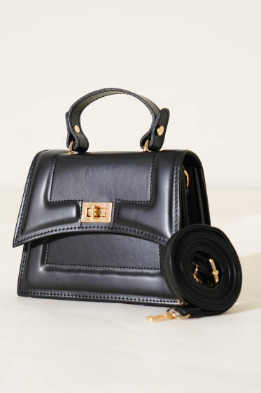 Metal Kilit Detaylı Çanta Siyah - Kol Çantası