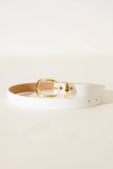 Metal Köprü Detaylı Kemer Beyaz - Deri Kemer