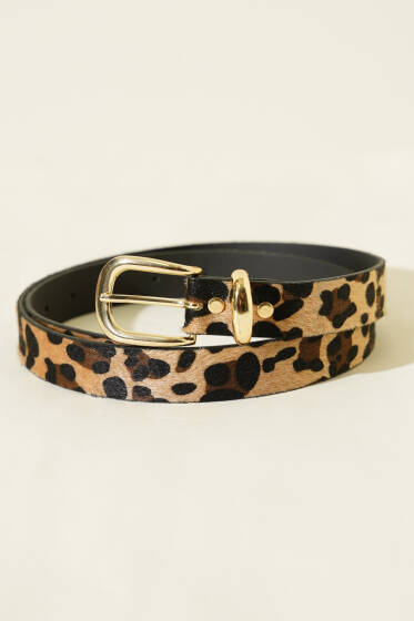 Metal Köprü Detaylı Kemer Leopar - Deri Kemer